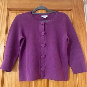 LOFT Petite Cardigan Purple Covered Button Sweater 3/4 Sleeve Classic Size MP